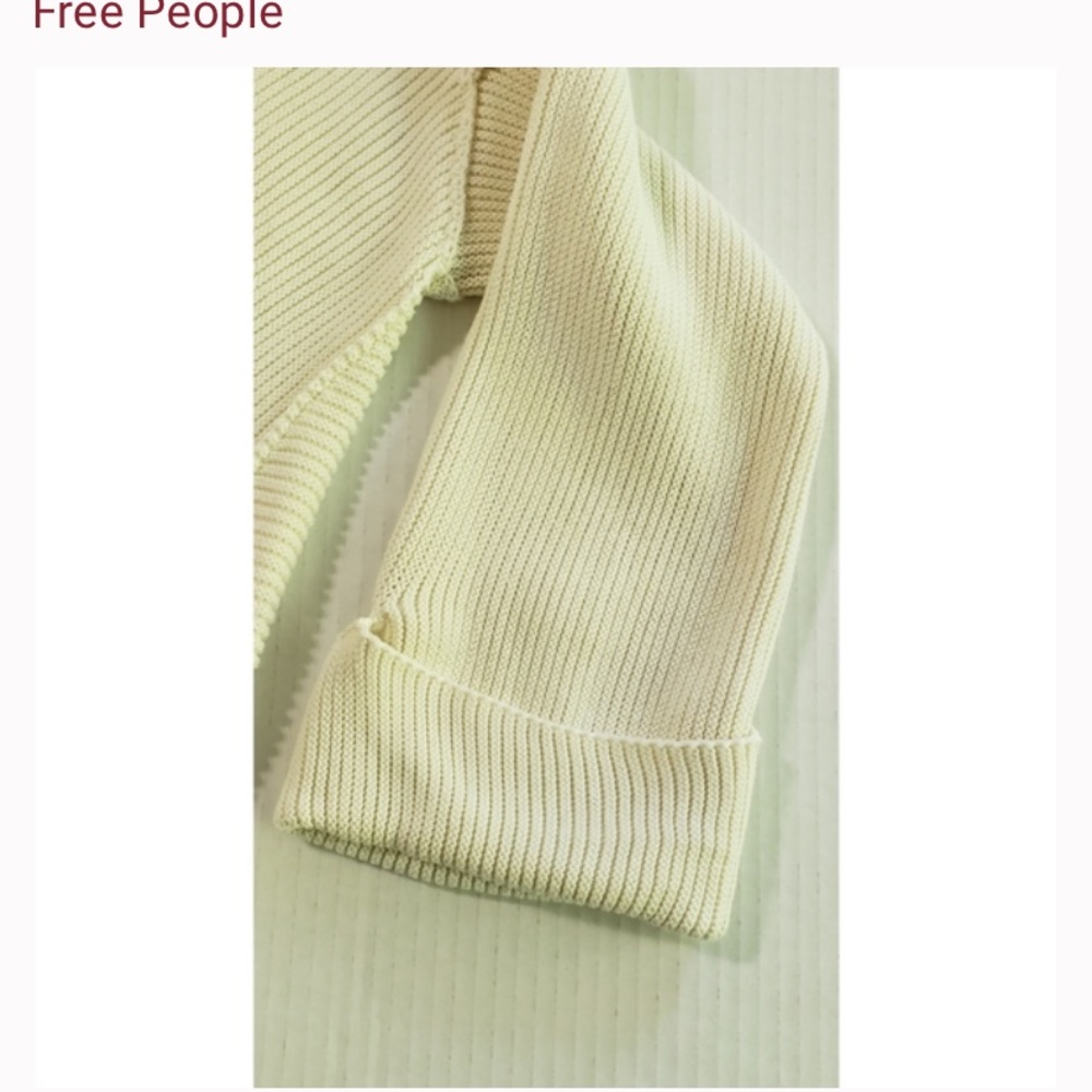 Free People La Brea V-neck Pullover Sweater Ivory Cream Size L-XL - Picture 9 of 14